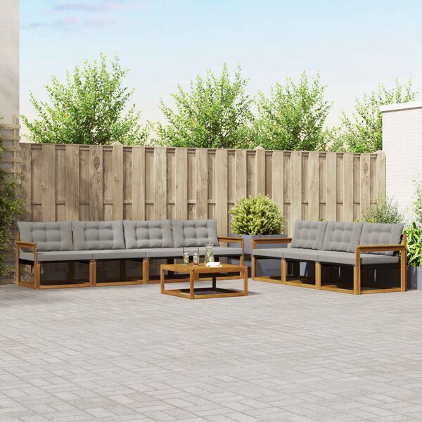 vidaXL Buiten bankenset met kussen 8 pcs Natuurlijk en Lichtgrijs