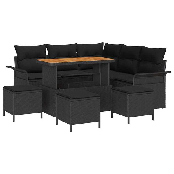 vidaXL Tuin Sofa Set met kussen met opslag met kussen 9 pcs Zwart