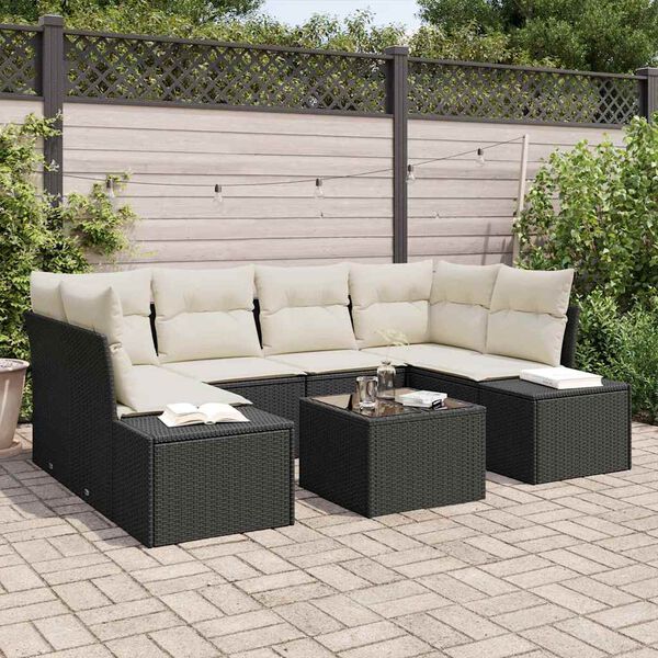 vidaXL Tuin Sofa Set met kussen 8 pcs Zwart en Cr&egrave;me poly rattan