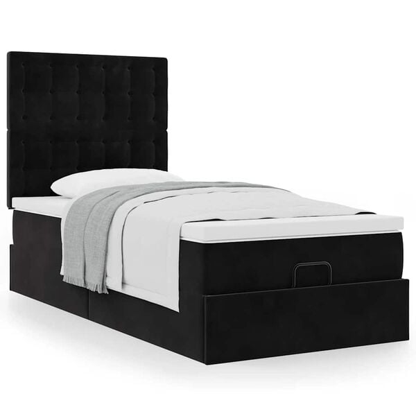 vidaXL Ottoman bed met matrassen 90x190cm fluweel zwart