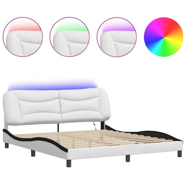 vidaXL Bedframe met LED zonder matras "Hvar" wit en zwart 180x200 cm