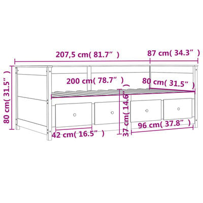 vidaXL Slaapbank zonder matras 80x200 cm massief grenenhout wasbruin