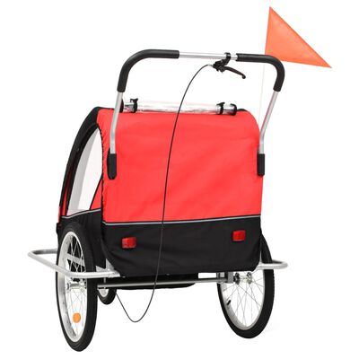 vidaXL Fietskar kinderen en wandelwagen 2-in-1 zwart en rood online kopen | vidaXL.be