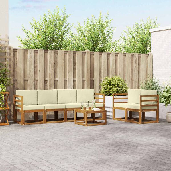 vidaXL Buiten bankenset 7 pcs Natuurlijk en Cr&egrave;me Massief Acaciahout