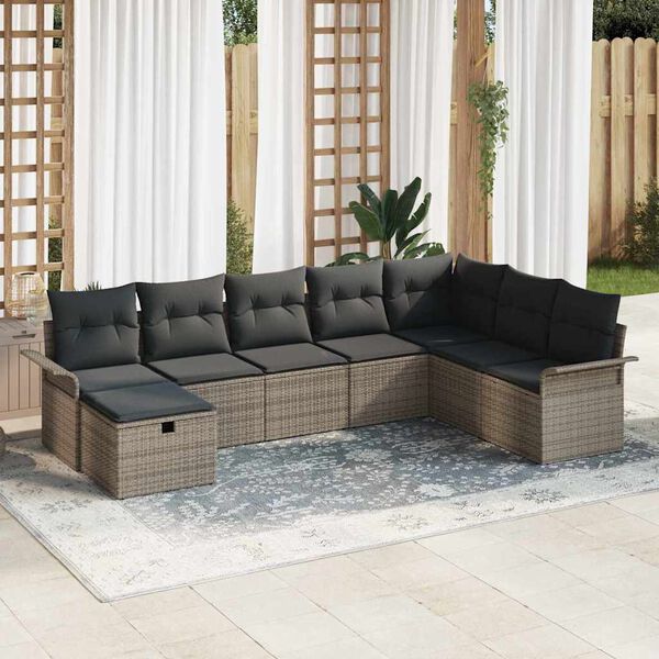vidaXL Tuin Sofa Set met kussen met opslag 8 pcs Grijs Poly riet