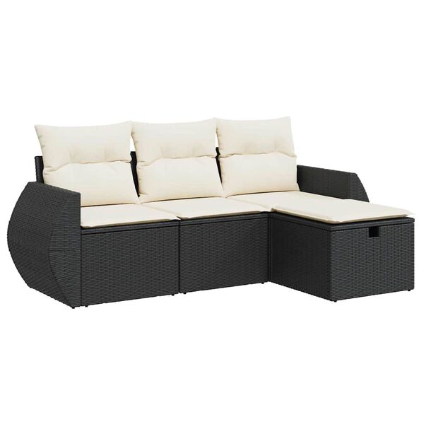 vidaXL 4-delige Loungeset met kussens poly rattan zwart