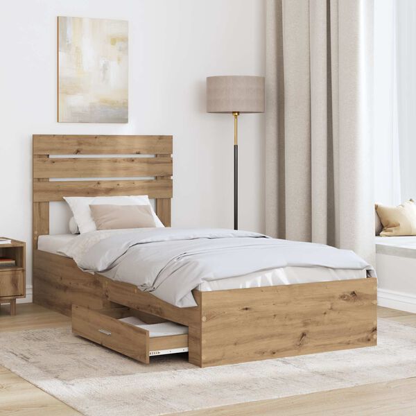 vidaXL Bedframe met lade met hoofdeinde met opslag Bewerkt hout