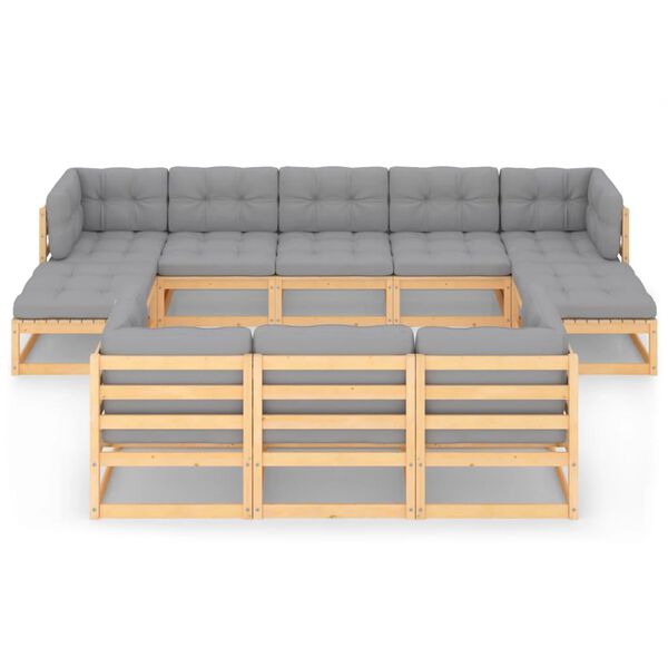 vidaXL 10-delige Loungeset met kussens massief grenenhout