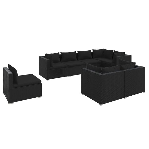 vidaXL 8-delige Loungeset met kussens poly rattan zwart