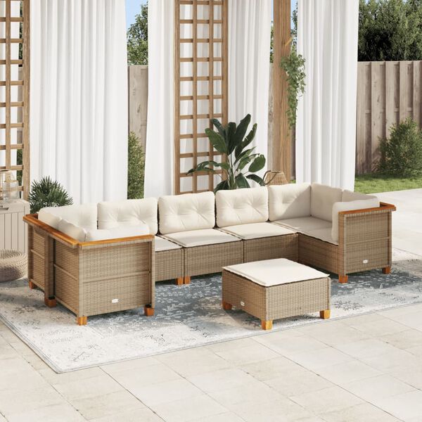 vidaXL 8-delige Loungeset met kussens poly rattan beige