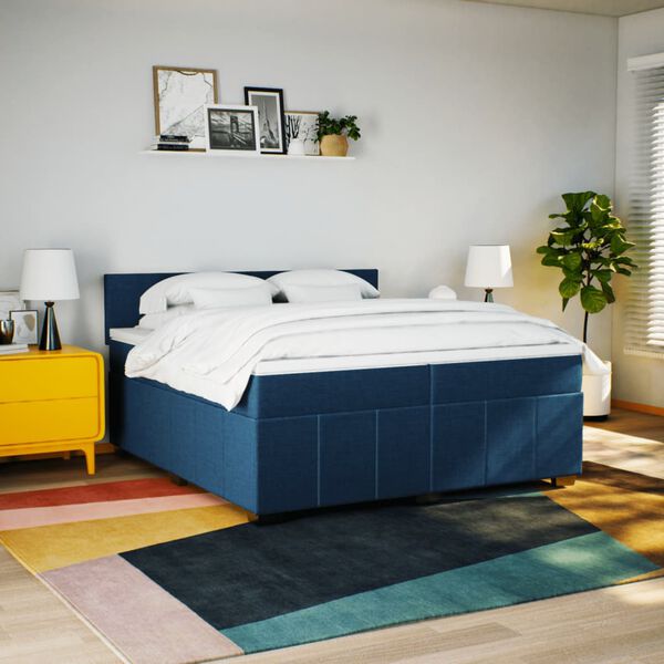 vidaXL Boxspring met matras stof blauw 200x200 cm