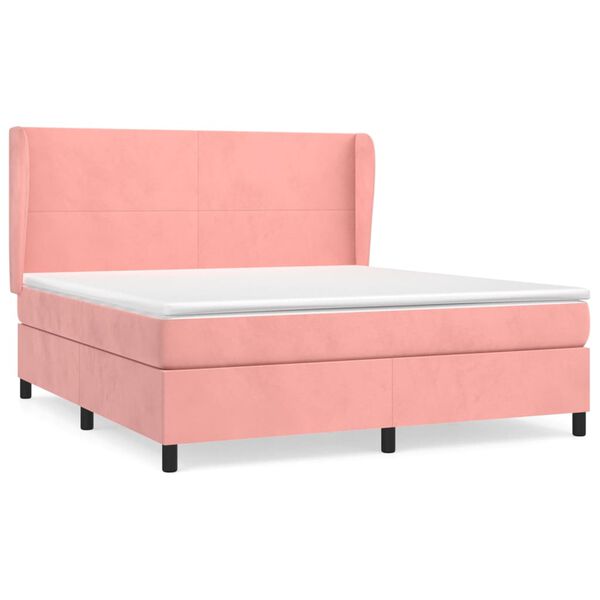 vidaXL Boxspring met matras fluweel roze 180x200 cm