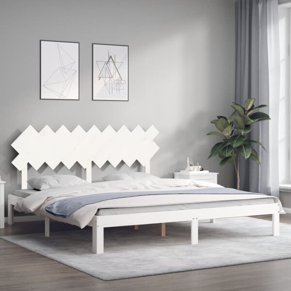 vidaXL Bedframe met hoofdbord massief hout wit Super King Size
