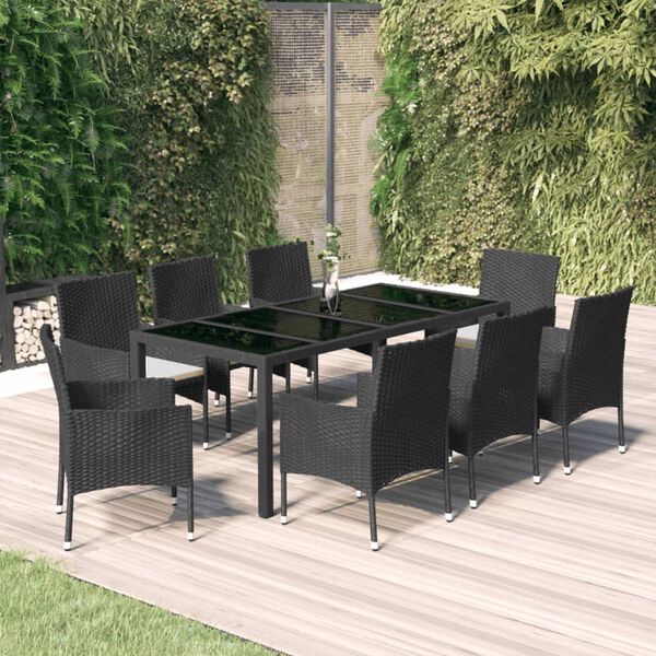 vidaXL 9-delige Tuinset poly rattan zwart