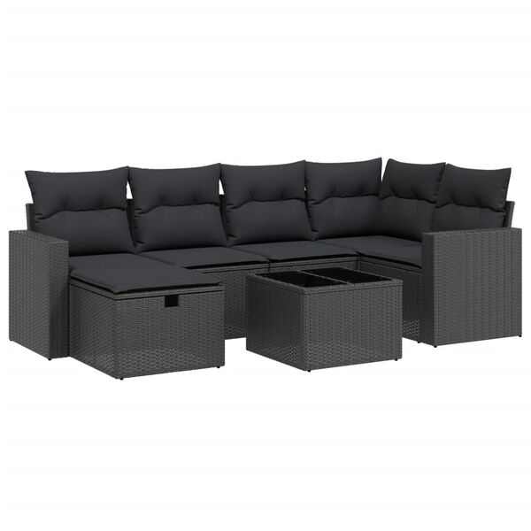 vidaXL 7-delige Loungeset met kussens poly rattan zwart