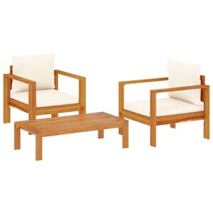 vidaXL 3-delige Loungeset met kussens massief acaciahout