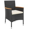 vidaXL 3-delige Bistroset met kussens poly rattan zwart