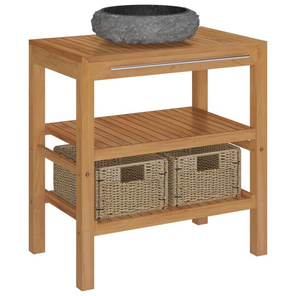 vidaXL Wastafelkast met marmeren wastafel massief teakhout zwart