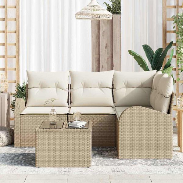 vidaXL Tuin Sofa Set Beige poly rattan