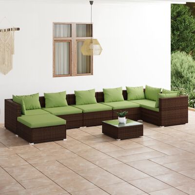 vidaXL 8-delige Loungeset met kussens poly rattan bruin