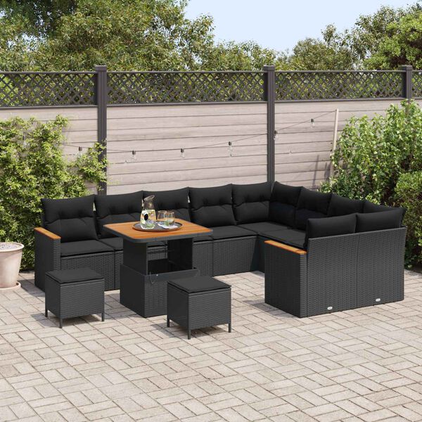 vidaXL Tuin Sofa Set met kussen met opslag 12 pcs Zwart Poly Rattan