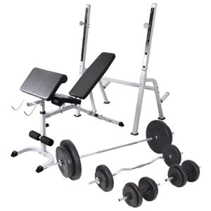 vidaXL Trainingsbank met gewichtenrek en halterset 90 kg