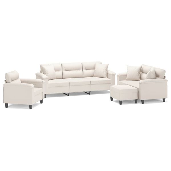 vidaXL 4-delige Loungeset met kussens microvezelstof beige
