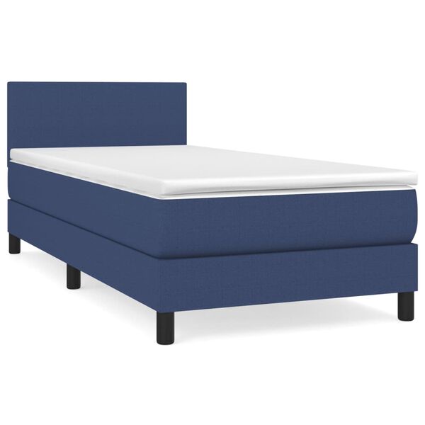 vidaXL Boxspring met matras stof blauw 90x200 cm