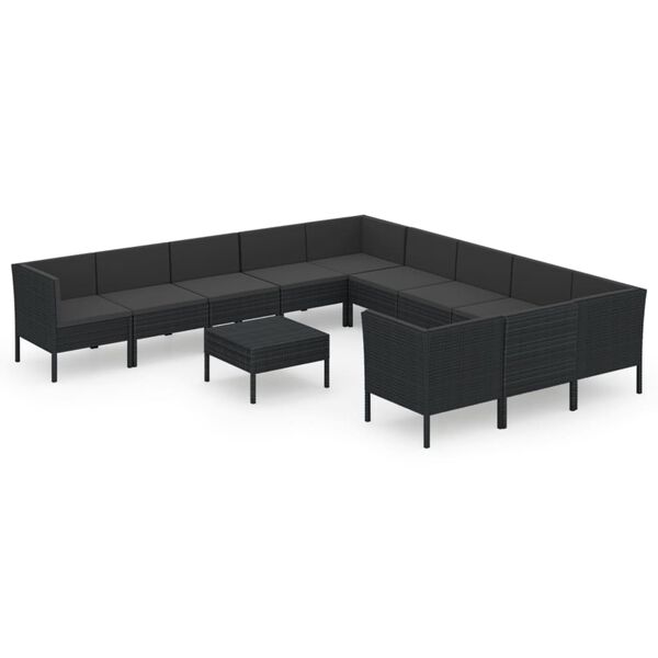 vidaXL 12-delige Loungeset met kussens poly rattan zwart