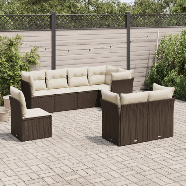 vidaXL 8-delige Loungeset met kussens poly rattan bruin