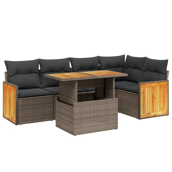 vidaXL 6-delige Loungeset met kussens poly rattan beige