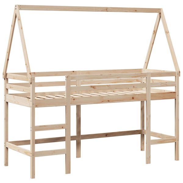 vidaXL Halfhoogslaper met ladder en bedhuis grenenhout 90x190 cm