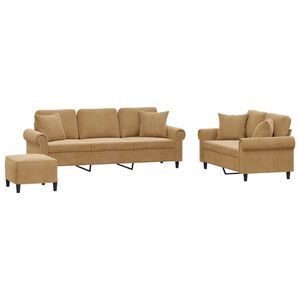 vidaXL 3-delige Loungeset met kussens fluweel bruin