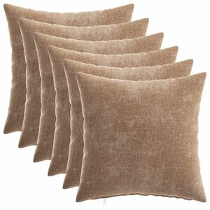 vidaXL Kussensloop 6 st HEERLEN Bruin 35 x 35 cm Chenille Stof