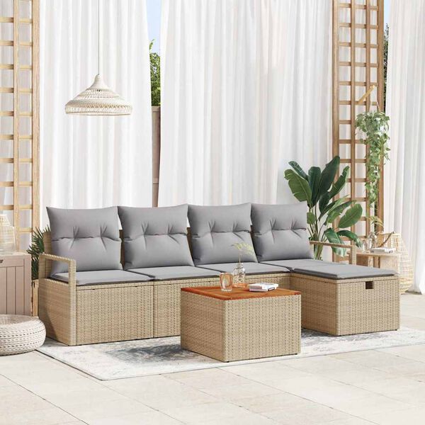 vidaXL Tuin Sofa Set met kussen met opslag 6 pcs Beige Poly riet