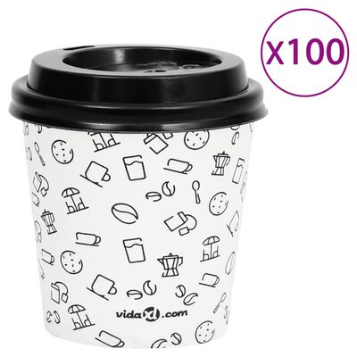 vidaXL 100 st Koffiebekers met deksels 120 ml papier wit en zwart