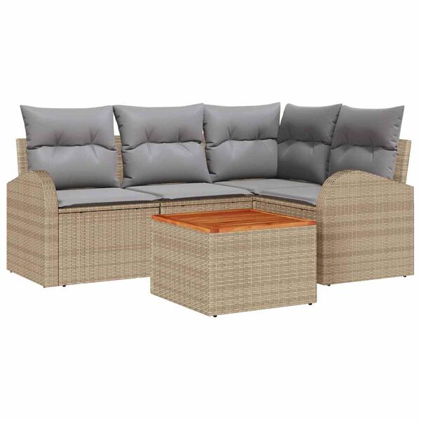 vidaXL Tuinbankenset met kussen 5 pcs Beige poly rattan