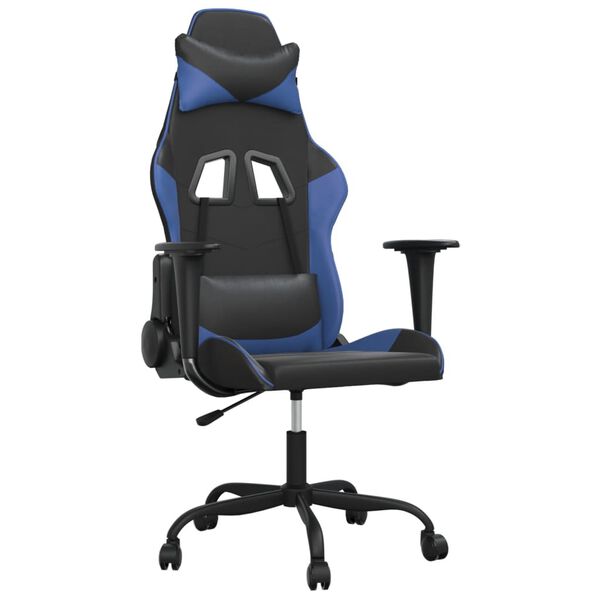 vidaXL Massage gamestoel kunstleer zwart en blauw