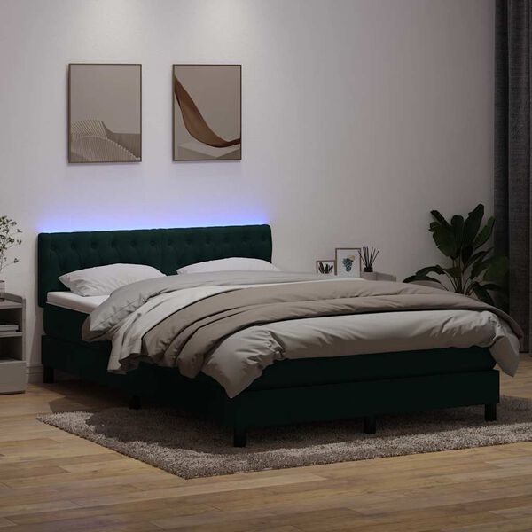 vidaXL Boxspring met matras en LED fluweel donkergroen 160x220 cm