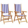 vidaXL Opklapbare stoelen, 2 stuks, blauw en wit, massief acaciahout en stof.