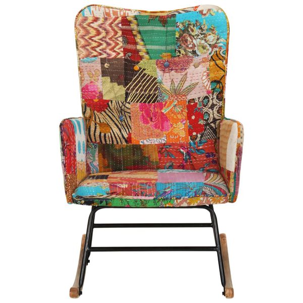 vidaXL Schommelstoel patchwork canvas meerkleurig