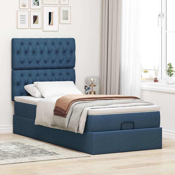 vidaXL Ottoman bed met matras en LED's 80x200cm stof blauw