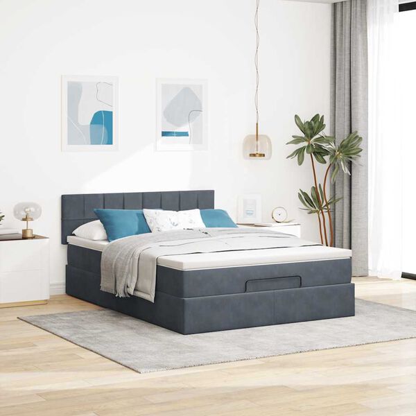vidaXL Ottoman bed met matras en LED's 140x190cm fluweel donkergrijs