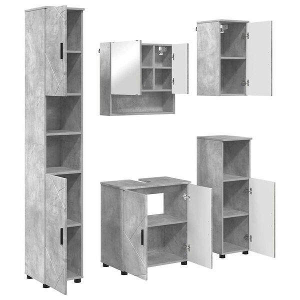 vidaXL Badkamermeubelset 5 pcs Beton Grijs Bewerkt hout & Metaal
