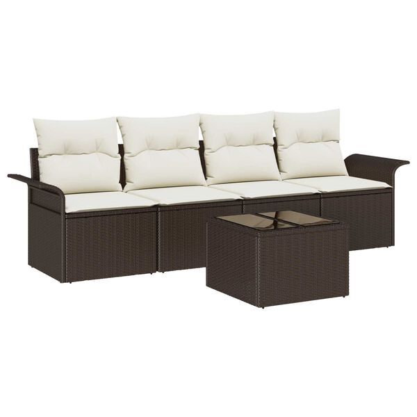 vidaXL Tuin Sofa Set met kussen 5 pcs Bruin en Crème poly rattan