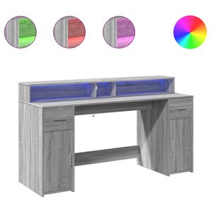 vidaXL Bureau met LED-verlichting 160x55x91 cm hout grijs sonoma eiken