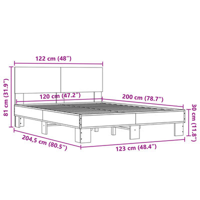 vidaXL Bedframe bewerkt hout metaal bruin eikenkleur 120x200 cm