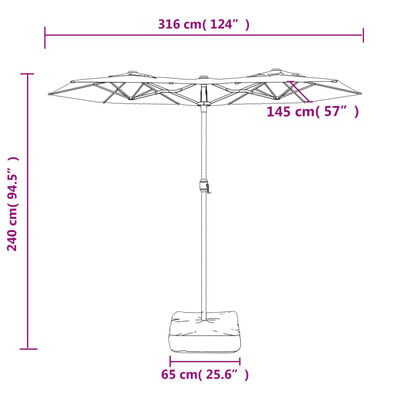 vidaXL Parasol dubbel dak met LED 316x240 cm zandwit