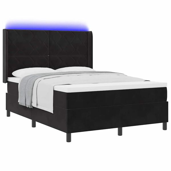 vidaXL Boxspringbed met matras met LED Zwart 140 x 200 cm Fluweel