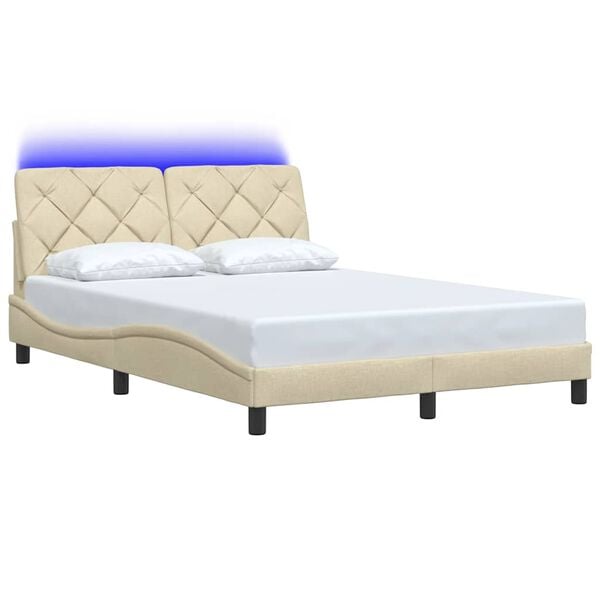 vidaXL Bedframe met LED zonder matras 120x200 cm stof crème